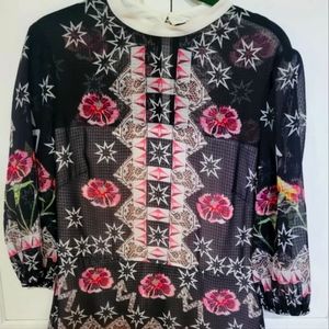 TEMPERLEY LONDON LINED W/ SHEER OVERLAY FLOWY MAXI, KEYHOLE BACK,BOHO CHIC SZ 10